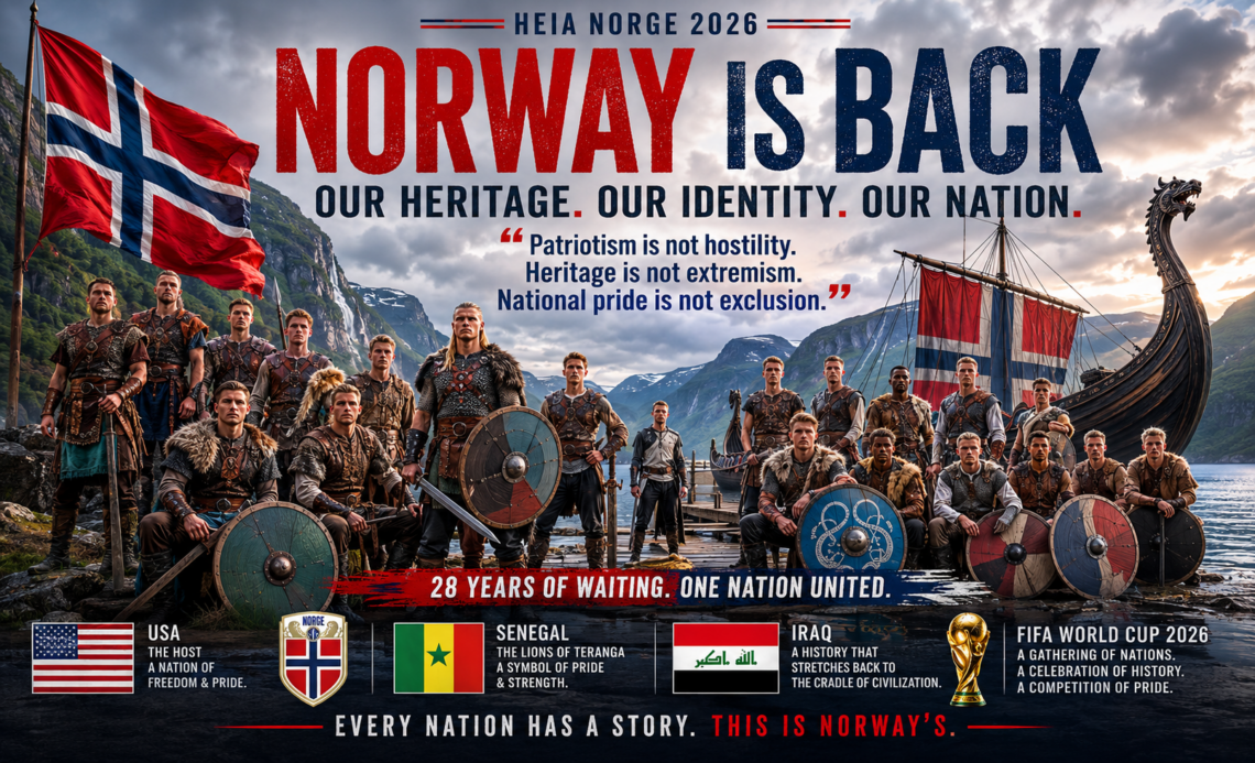 Norway football players in Viking-inspired costumes celebrating Norwegian heritage ahead of the 2026 World Cup.
